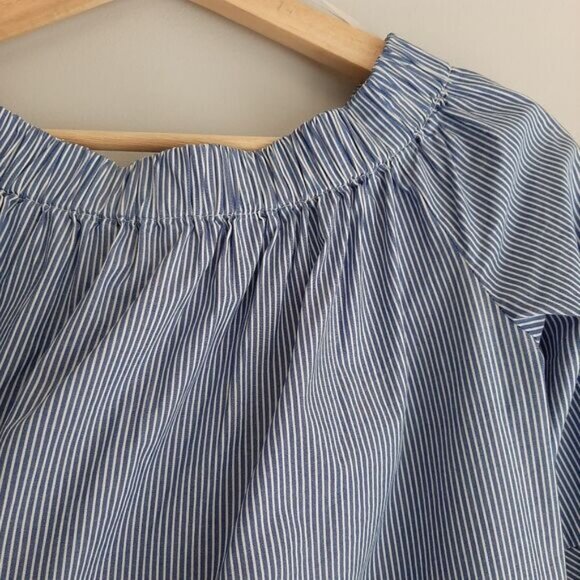 LORD & TAYLOR Bell Sleeve Top Scoop / Off Shoulder Blue & White Stripe Sz XS - Picture 7 of 14